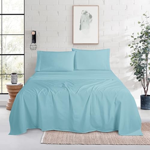 Mocassi Cal King Size 4-Piece Bed Sheet Set - 1800 Premium Hotel Quality Microfiber 18-24 Inches Extra Deep Pocket Fitted Sheet- Luxury Soft, Breathable, Wrinkle, and Fade Resistant, Aqua Blue - Image 2