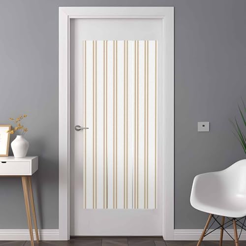 Window Privacy Film Frosted, Brown Striped Vintage Non-Adhesive Static Cling Window Tint, Farmhouse Lines Modern Minimalist Insulated Windows Frosted Films for Living Room, 35.4 x 78.7 Inches - Image 3