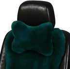 Fluffy Car Headrest Pillow Furry Long Wool Lumbar Auto Head Neck Support Pillow Cushion Natural Luxury Fur Warm Soft Comfort Winter (Dark Green, Shearling Wool) by MLOVESIE
