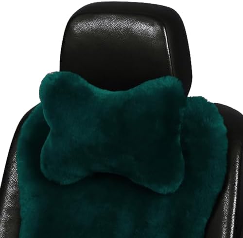 Fluffy Car Headrest Pillow Furry Long Wool Lumbar Auto Head Neck Support Pillow Cushion Natural Luxury Fur Warm Soft Comfort Winter (Dark Green, Shearling Wool) by MLOVESIE
