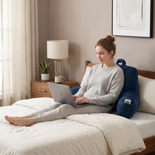 Reading Pillow with Arms for Sitting in Bed,Backrest,Blue Flannel,M - Image 2