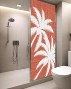 Window Privacy Film Frosted, Red Tropical Tree Static Cling Door Window Covering, Summer Coastal Palm Trees UV Blocking Windows Film for Office, Hotel, Bedroom, 29.5 x 78.7 Inches - Image 3