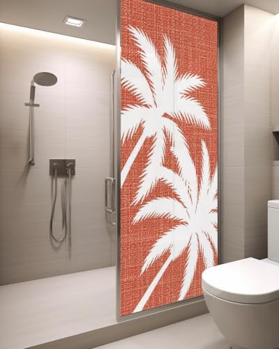 Window Privacy Film Frosted, Red Tropical Tree Static Cling Door Window Covering, Summer Coastal Palm Trees UV Blocking Windows Film for Office, Hotel, Bedroom, 29.5 x 78.7 Inches - Image 3