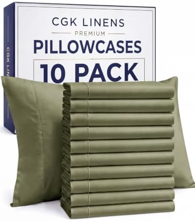 Standard Pillow Cases - 10 Pack Pillowcase Covers - 20" x 26" (Sage Green) by CGKUnlimited