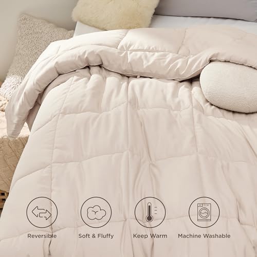 Bedsure Comforter Duvet Insert - Quilted Comforters Twin Size, All Season Duvet, GentleSoft Down Alternative Bedding, with 8 Tabs, Gifts for Women/Men, Beige, Twin 88 x 68 Inches - Image 4