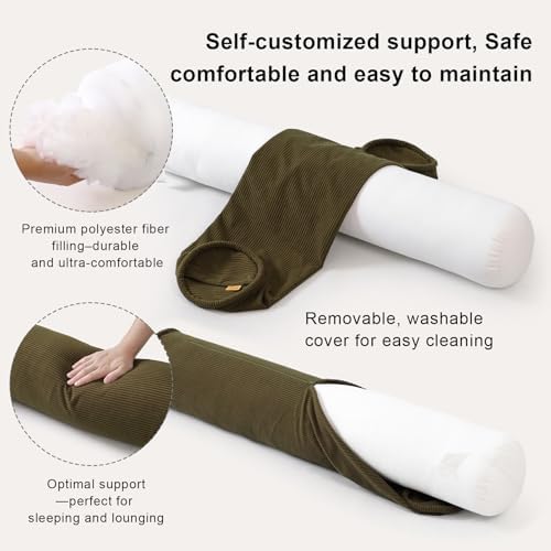 Long Bolster Pillow for Bed – Soft Corduroy Body Pillow for Adults, Ergonomic Full-Length Support for Better Sleep,39 x 7.87 Inches,Martini 0live - Image 3