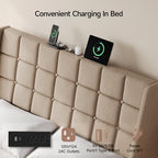 Ergonomic Upholstered Queen Headboard wtih Charging Station Beige - Image 4