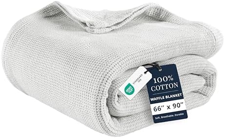 LANE LINEN Twin Size Blanket, 100% Cotton Waffle Textured - Oyster Mushroom by LaneLinen