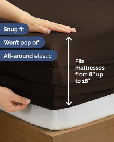Full 6 Piece Bed Sheet Set - Breathable & Cooling Sheets - Chocolate Brown - Image 3