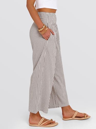 ANRABESS Womens Striped Gingham Wide Leg Cropped Palazzo Pants with Pockets - Image 4