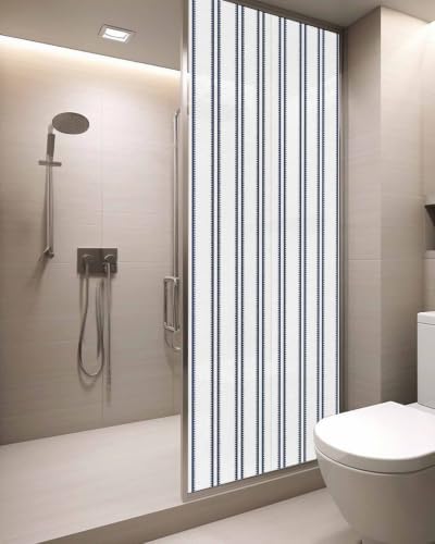 Window Privacy Film Frosted, Navy Blue Striped Static Cling Door Window Covering, Modern Vertical Stripes Minimalist UV Blocking Windows Film for Office, Hotel, Bedroom, 29.5 x 78.7 Inches - Image 3