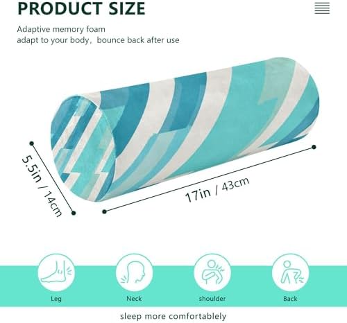 Bolster Pillow Cotton Neck Roll Pillow for Sleeping Outdoor Round Pillows Cylinder Pillow Decorative Cervical Pillow Covers with Zipper Cyan Stripe - Image 3