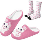 Jeiento Winter Fuzzy Slipper and Crew Socks for Women,Adult Slip-on Close Toe House Slipper,Flat Comfort home Slides by Jeiento