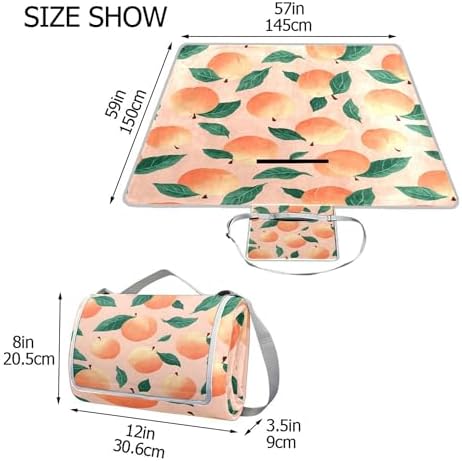 MNSRUU Picnic Blanket Waterproof Foldable, Peach Plants Large Outdoor Picnic Beach Camping Blanket Travel Mat, Shoulder Strap Tote, Rectangle 57x59in - Image 3