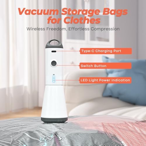 Vacbird Vacuum Seal Bags, 8 Pack 39" Vacuum Storage Bags with Rechargeable Cordless Pump for Space-Saving Compression of Clothing, Blankets, Duvets, Comforters, Pillows - Image 3
