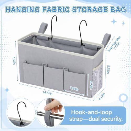 Domensi 2 Pcs Hanging Bedside Storage Caddy Bags with Pockets, Floating Bedside Shelf Wall Mount Organizer, College Dorm Essentials for Headboards Bunk Beds Book Phone Holder - Image 3