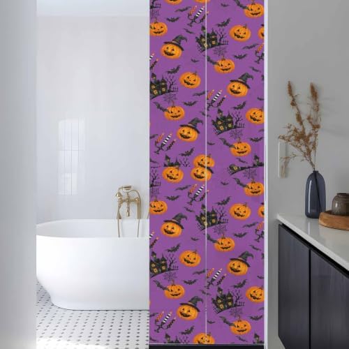 Window Privacy Film Frosted, Pumpkins Halloween Reusable Static Cling Window Tints, Horror Haunted Houses Purple Heat Control Windows Films for Offices, Balcony, 29.5 x 118 Inches - Image 3