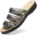 Women's Comfort Leather Slides Lightweight Flat Sandals Cute Slip On Casual Walking Slippers by Hueneph