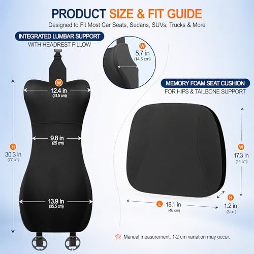 Allaboutsla 2 Piece Car Seat Cushion, Back Support with Car Headrest Pillow - Image 2