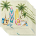 Cloth Napkins Set of 8-20x20 Inches, Summer Surfboard Washable Reusable Table Napkins, Tropical Palm Tree Coastal Swimming Ring Soft & Absortbent Dining Napkin for Party Wedding Hotel Restaurant by Unknown
