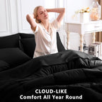 CozyLux King Size Comforter Set Black, 7 Pieces Bed in a Bag, Black Comforter King Size, All Season Bedding Sets with Stitch Quilted Comforter, Flat Sheet, Fitted Sheet, Pillowcases (Pack of 2) - Image 4