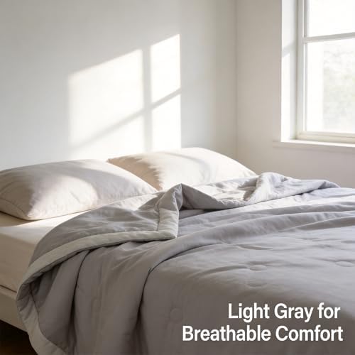100% Cotton Summer Comforter,Ultra Soft Breathable Lightweight Quilt,Machine Washable for Hot Sleepers&Travel. (Grey, XXL(71''×78'')) - Image 3
