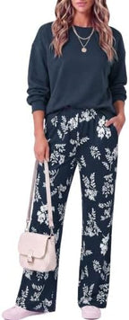 Two Piece Lounge Sets for Women Wide Leg Pant Matching Sets with Pockets - Image 3