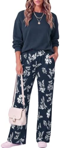 Two Piece Lounge Sets for Women Wide Leg Pant Matching Sets with Pockets - Image 3