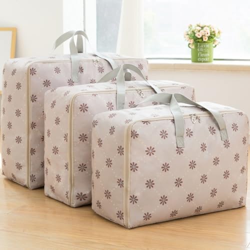 3 Pack Laundry Bags Moving Bag,Waterproof Oxford Cloth Storage Bag with Zippers for Dorm Home Office Wardrobe,Dustproof Travel Handbag (Grey Flower) by Unknown