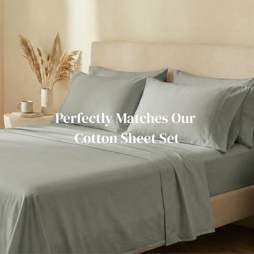 Beckham Hotel Collection Pillowcases Queen Size Set of 2, Cool Touch Cotton Sateen Fabric, 500TC, Silky Smooth & Soft, Open End, Aqua Gray - Image 6