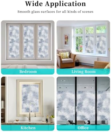 Window Privacy Film Frosted, Navy Blue Botanical Non-Adhesive Static Cling Window Tint, Summer Palm Leaves Foliage Tropical Insulated Windows Frosted Films for Living Room, 35.4 x 78.7 Inches - Image 7