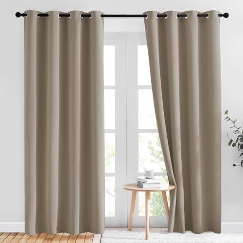 NICETOWN Sleep Blackout Curtains 84 inches Length for Small Windows, Noise Reducing and Block Draft Panels for Door Doorway Laundry Office Luxury Decor Theme (2 Panels, Taupe, W52 x L84) by NICETOWN