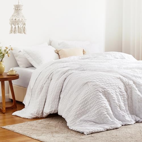 Love's cabin Seersucker White Twin XL Comforter Set, 5-Piece Bed in a Bag by Lovescabin