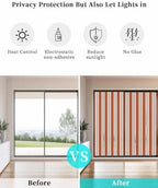 Window Privacy Film Frosted, Burnt Orange Brown Striped Non-Adhesive Static Cling Window Tint, Modern Farmhouse Vertical Stripes Insulated Windows Frosted Films for Living Room, 35.4 x 78.7 Inches - Image 6