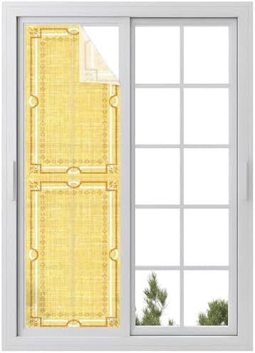 Window Privacy Film Frosted, Lemon Yellow Botanical Reusable Static Cling Window Tints, Vintage Florals Geometric Minimalist Heat Control Windows Films for Offices, Balcony, 29.5 x 118 Inches by Unknown