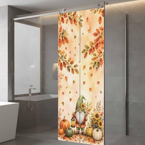 Window Privacy Film Frosted, Thanksgiving Gnomes Static Cling Door Window Covering, Fall Pumpkin Maple Leaves Sunflower UV Blocking Windows Film for Office, Hotel, Bedroom, 29.5 x 78.7 Inches - Image 5