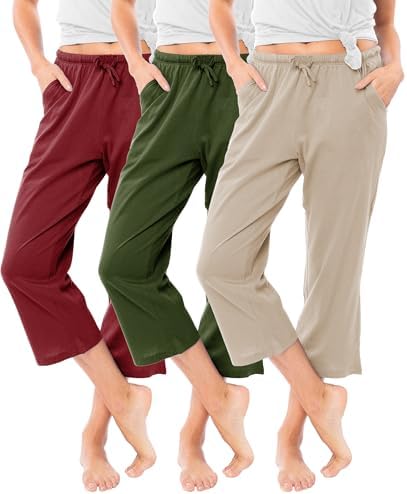 Sexy Basics Women's 100% Cotton Lounge Pants | Capri Style Pajama Sleep Bottoms | Drawstring & Pockets |Multi-Packs & Colors by SexyBasics