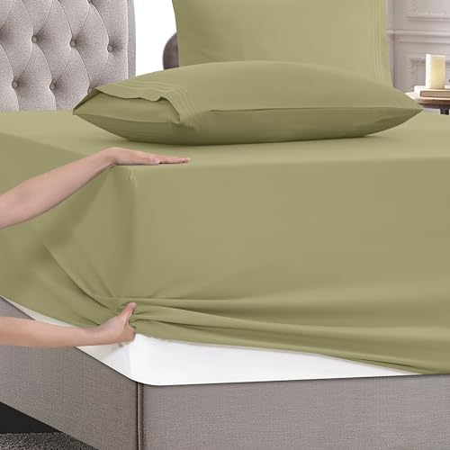 Mocassi Cal King Size 4-Piece Bed Sheet Set - 1800 Premium Hotel Quality Microfiber 18-24 Inches Extra Deep Pocket Fitted Sheet- Luxury Soft, Breathable, Wrinkle, and Fade Resistant, Sage Green - Image 5