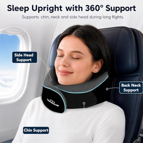Travel Pillow Neck Pillow for Airplane Travel Essentials - Memory Foam Travel Neck Pillow, Stops Head Bobbing With Eye Mask & Earplugs, Portable Carry Bag for Long Flights| Airplane Accessories Black - Image 2