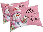 Pink Snowman Christmas Pillow Cases Standard Size Set of 2, Xmas Tree Birds Microfiber Bed Throw Pillow Covers, Winter Snowflake Decorative Lumbar Pillow Cover with Envelope Closure for Sofa 20"x26" - Image 2