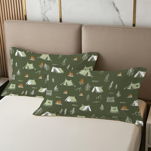 Camping Pillow Cases King Size Set of 2 - Campfire Pillowcases with Envelope Closure, Kids Rustic Adventure Decorative Pillow Covers for Bed Couch, Soft Breathable Microfiber - Image 3