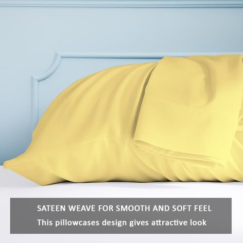 Kamas Egyptian Cotton Sateen Weave Pack of 2 Extra Large Pillowcase to Fit Your Oversized Pancake Large Huge & Gusseted Pillows (Pestal Yellow, King Oversize- 23x43) - Image 3