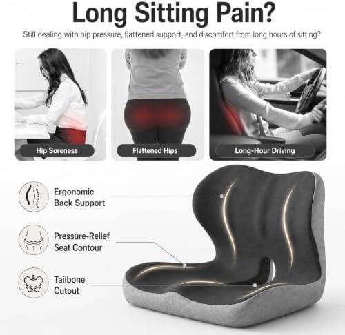 Celnva Orthopedic Seat Cushion – L-Shaped Lumbar Support Memory Foam Comfort for Long Sitting, Ergonomic Support for Office Chair, Wheelchair, Car & Travel (XL Black) - Image 5