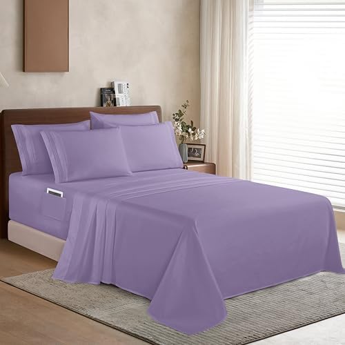 Elegant Comfort 1500 Premium Quality 6-Piece Bed Sheet Set - 18-24 Inch Extra Deep Pocket, Smart Storage Pockets, Wrinkle Free Ultra Soft 6PC Extra Deep Pocket Sheets, King, Lavender - Image 3