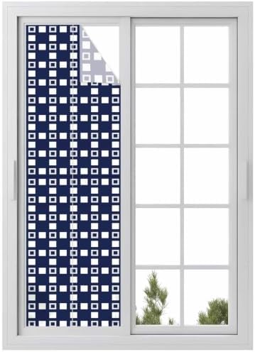 Window Privacy Film Frosted, Blue White Plaid Reusable Static Cling Window Tints, Modern Abstract Geometric Lattice Heat Control Windows Films for Offices, Balcony, 29.5 x 118 Inches by Unknown