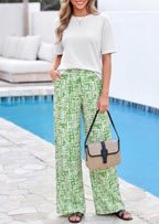 PRETTYGARDEN Women‘s Summer 2 Piece Sets Short Sleeve Tops Beach Boho Pants - Image 2