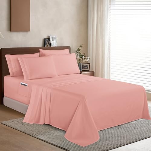 Elegant Comfort 1500 Premium Quality 6-Piece Bed Sheet Set - 18-24 Inch Extra Deep Pocket, Smart Storage Pockets, Wrinkle Free Ultra Soft 6PC Extra Deep Pocket Sheets, Full, Dusty Rose - Image 3