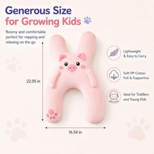 Ride Pillow for Kids Adjustable Plush Car Seat Neck Support with Armrest - Image 6