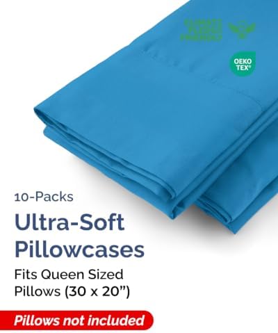 Queen Pillow Cases - 10 Pack Pillowcase Covers - 20" x 30" (Denim Blue) - Image 2