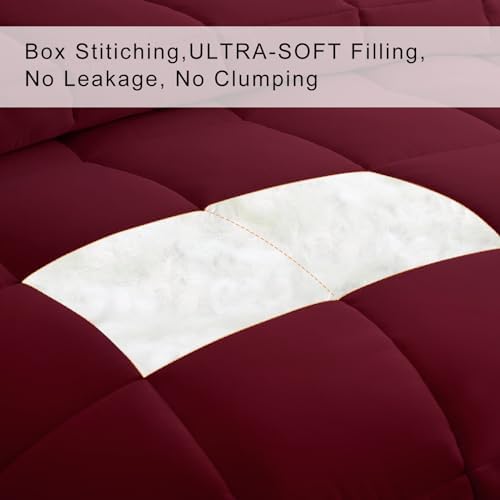 COHOME Quilted Queen Size Comforter - All-Season Down Alternative Duvet Insert - Luxury Hotel Winter Warm Burgundy Comforter with Anti-Clump Tech & 8 Tabs -Reversible（88"x88"） - Image 3